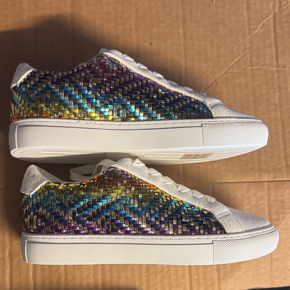Kurt Geiger Women's White and Multicolor sparkle rainbow Sneakers